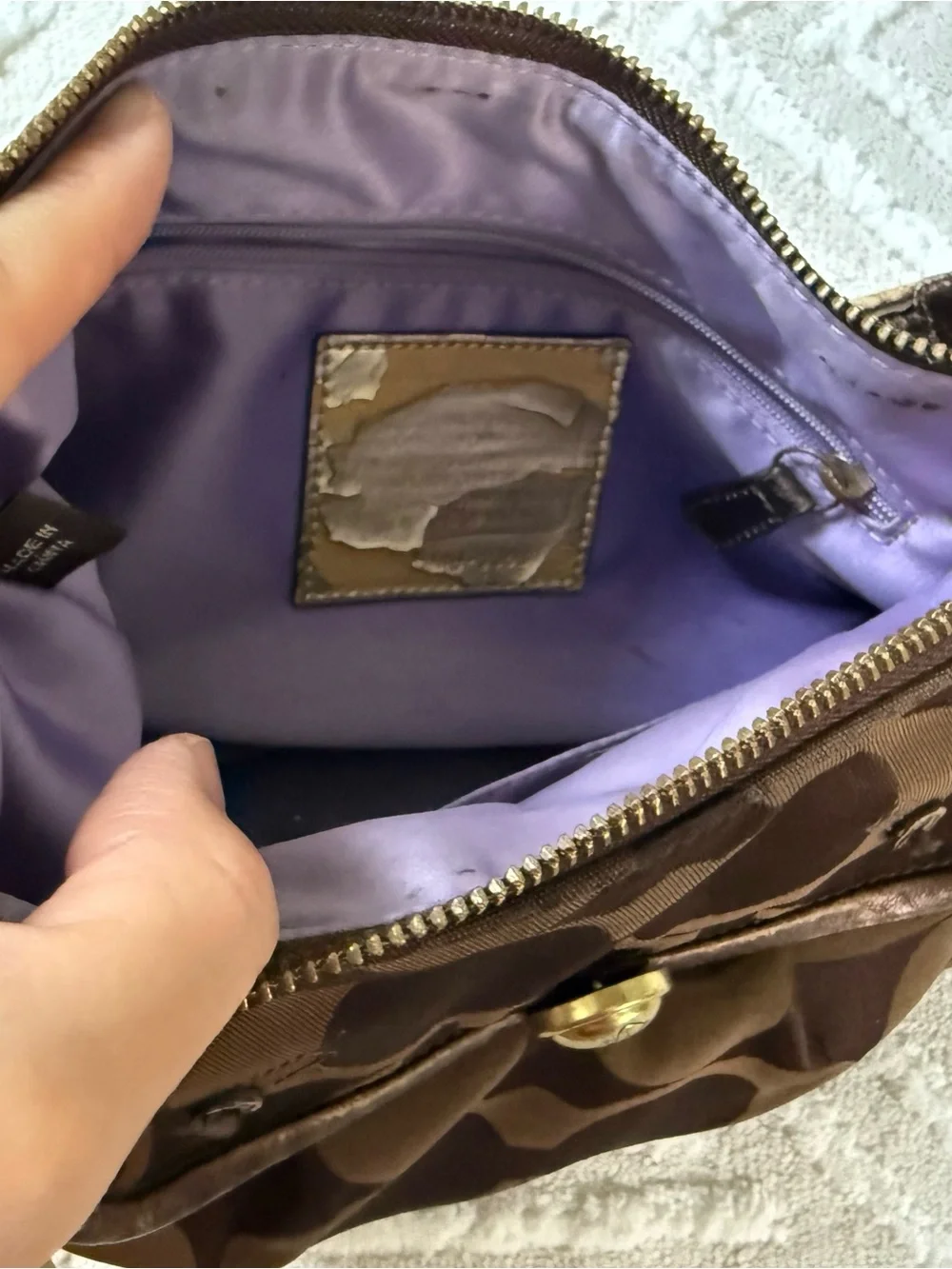 Vintage Y2K Coach Brown Signature Monogram Shoulder Bag with Beige Strap